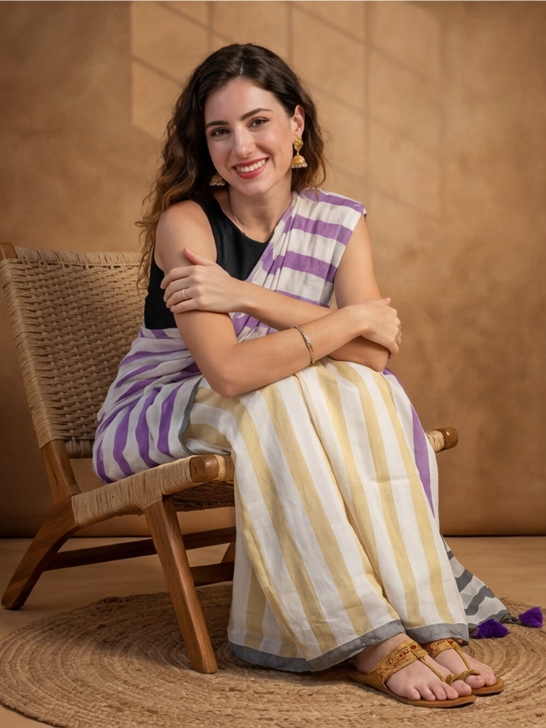 Striped Pure Linen Saree with Unstiched Blouse