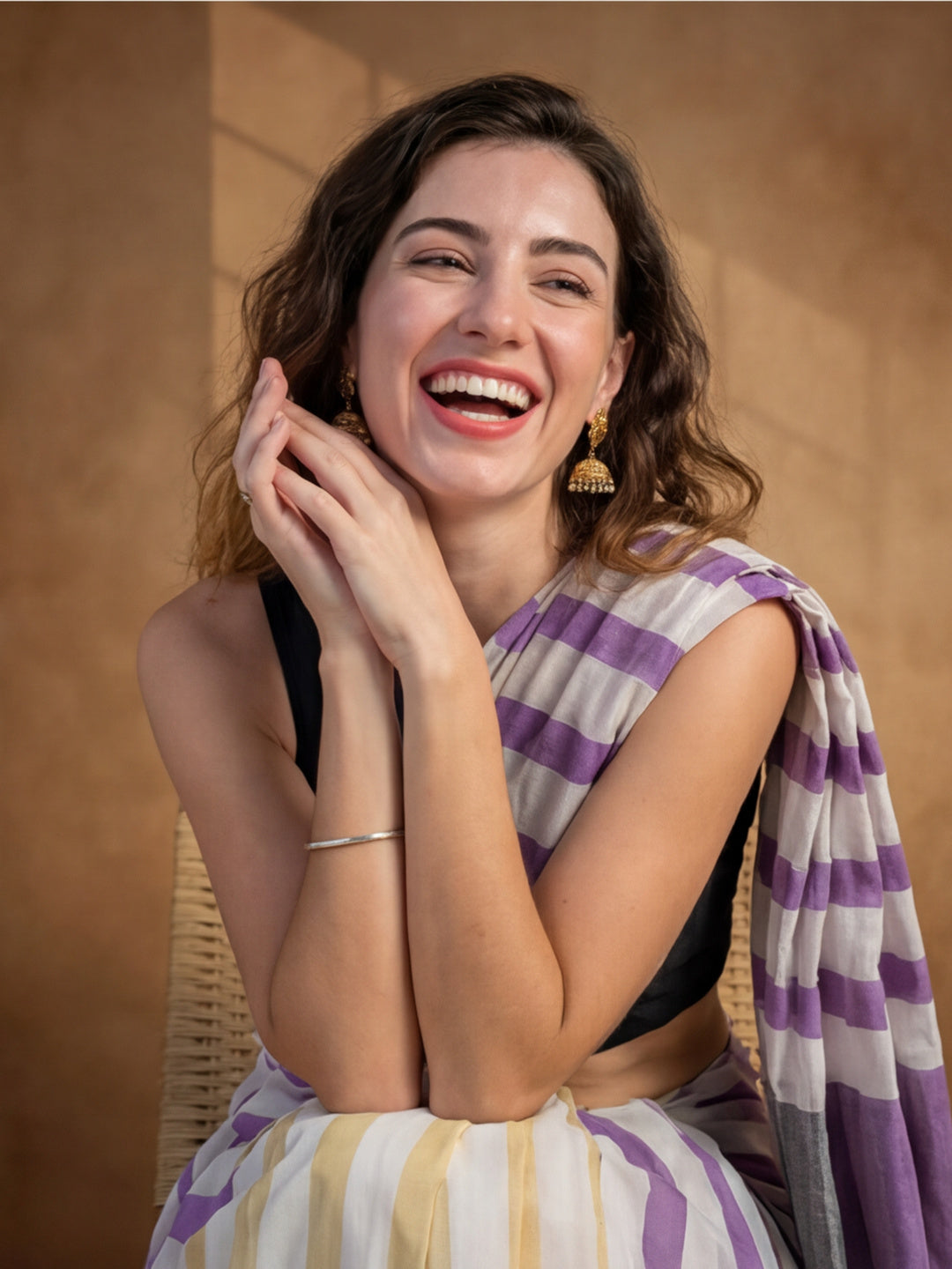 Striped Pure Linen Saree with Unstiched Blouse