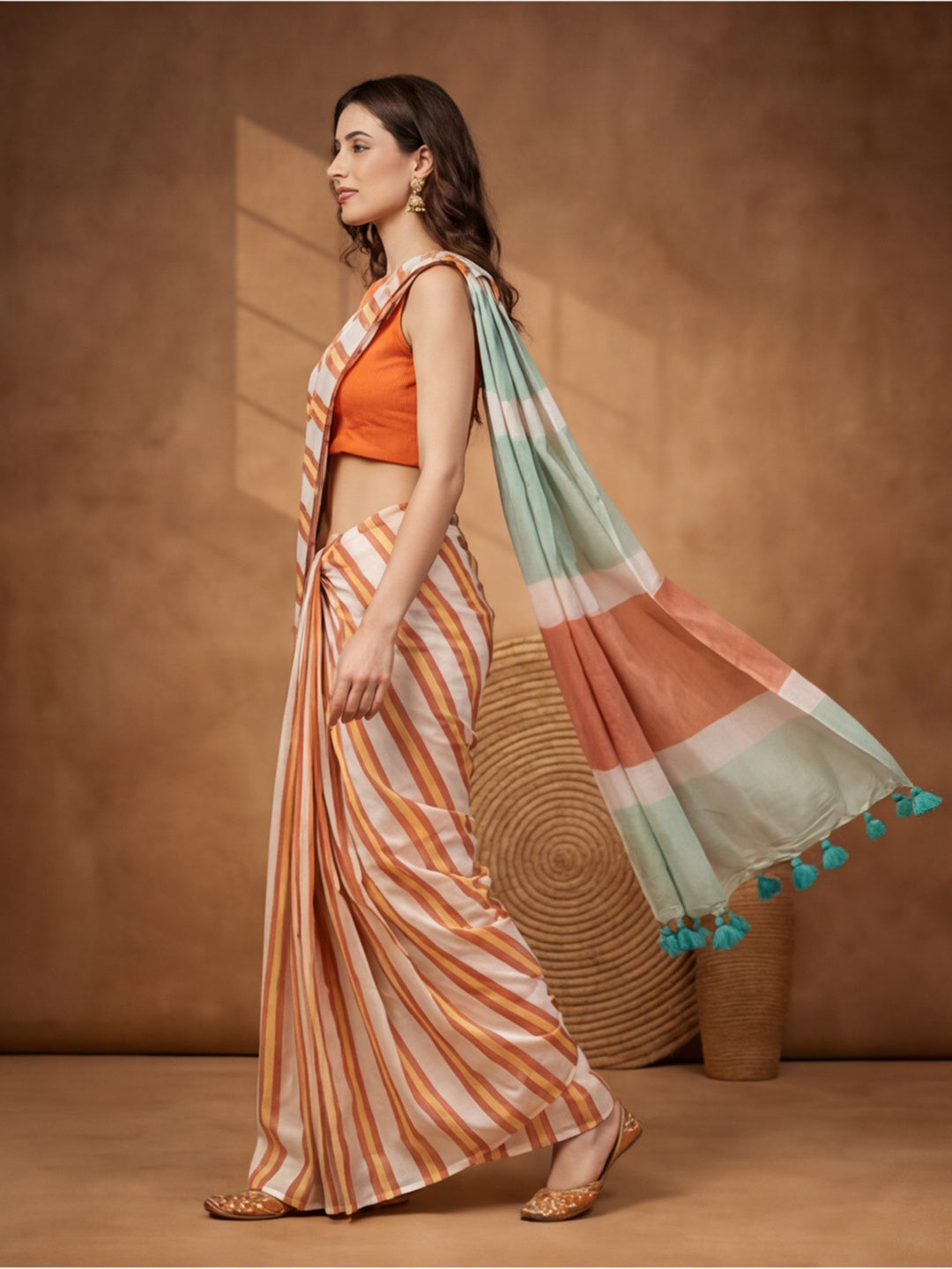 Striped Pure Linen Saree with Unstiched Blouse