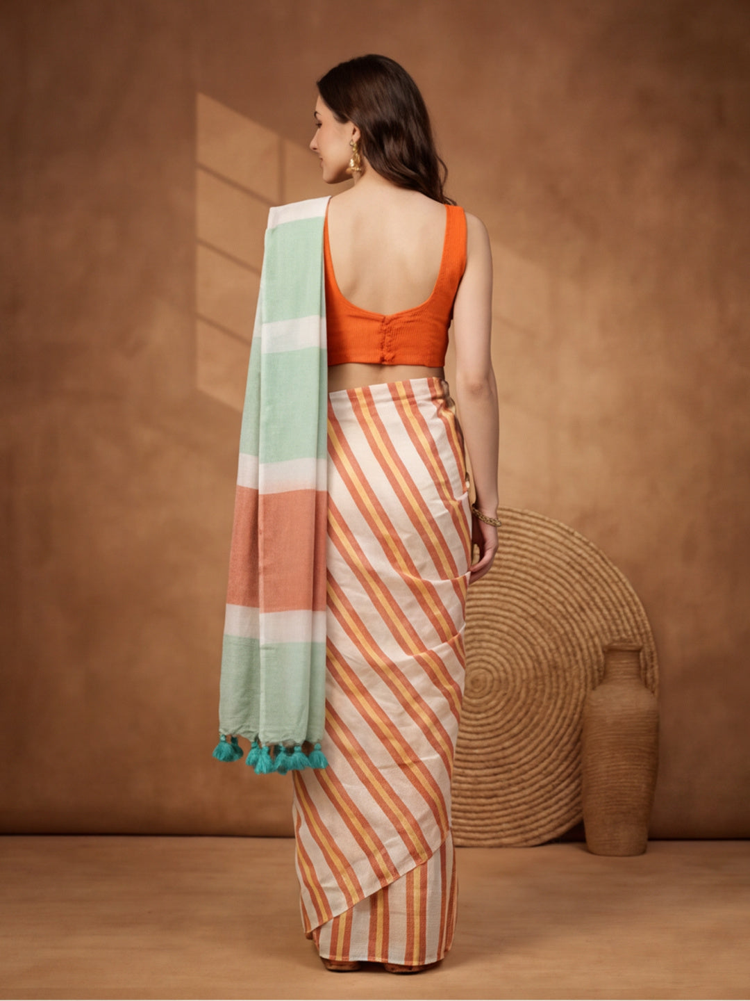Striped Pure Linen Saree with Unstiched Blouse