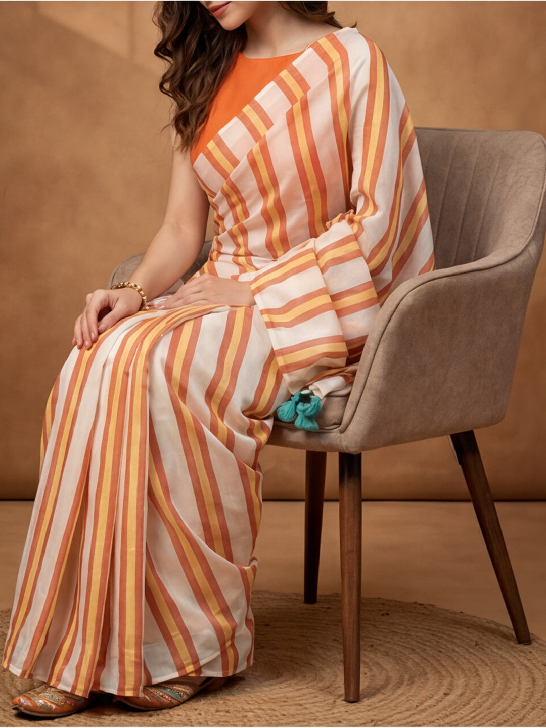 Striped Pure Linen Saree with Unstiched Blouse