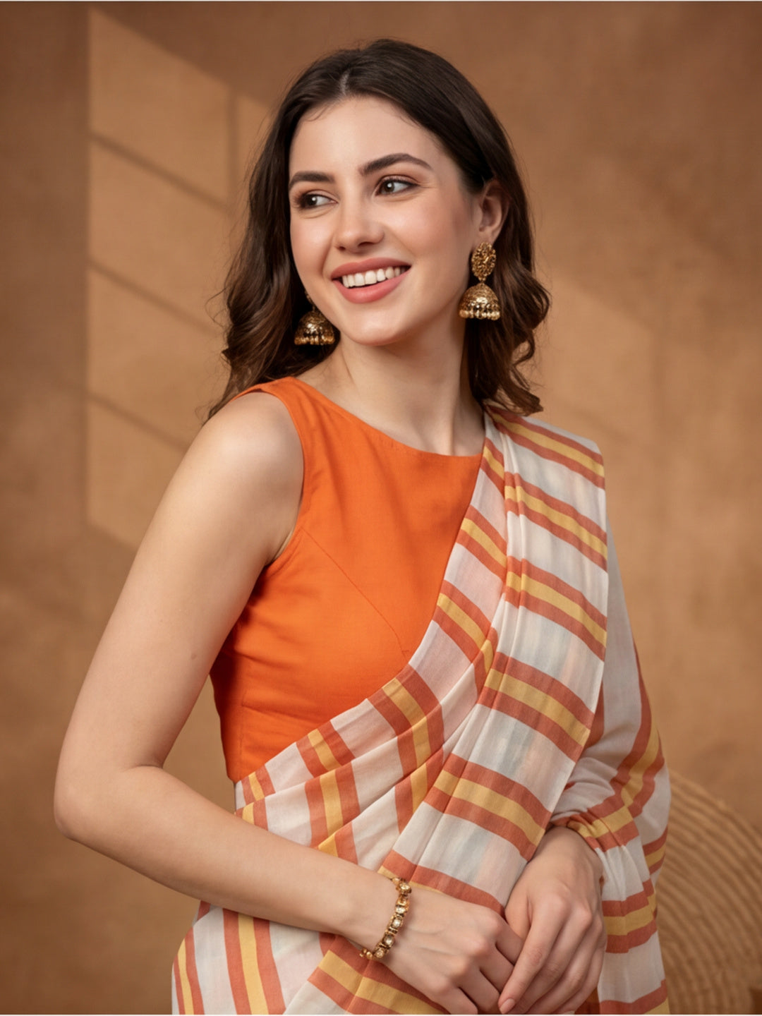Striped Pure Linen Saree with Unstiched Blouse