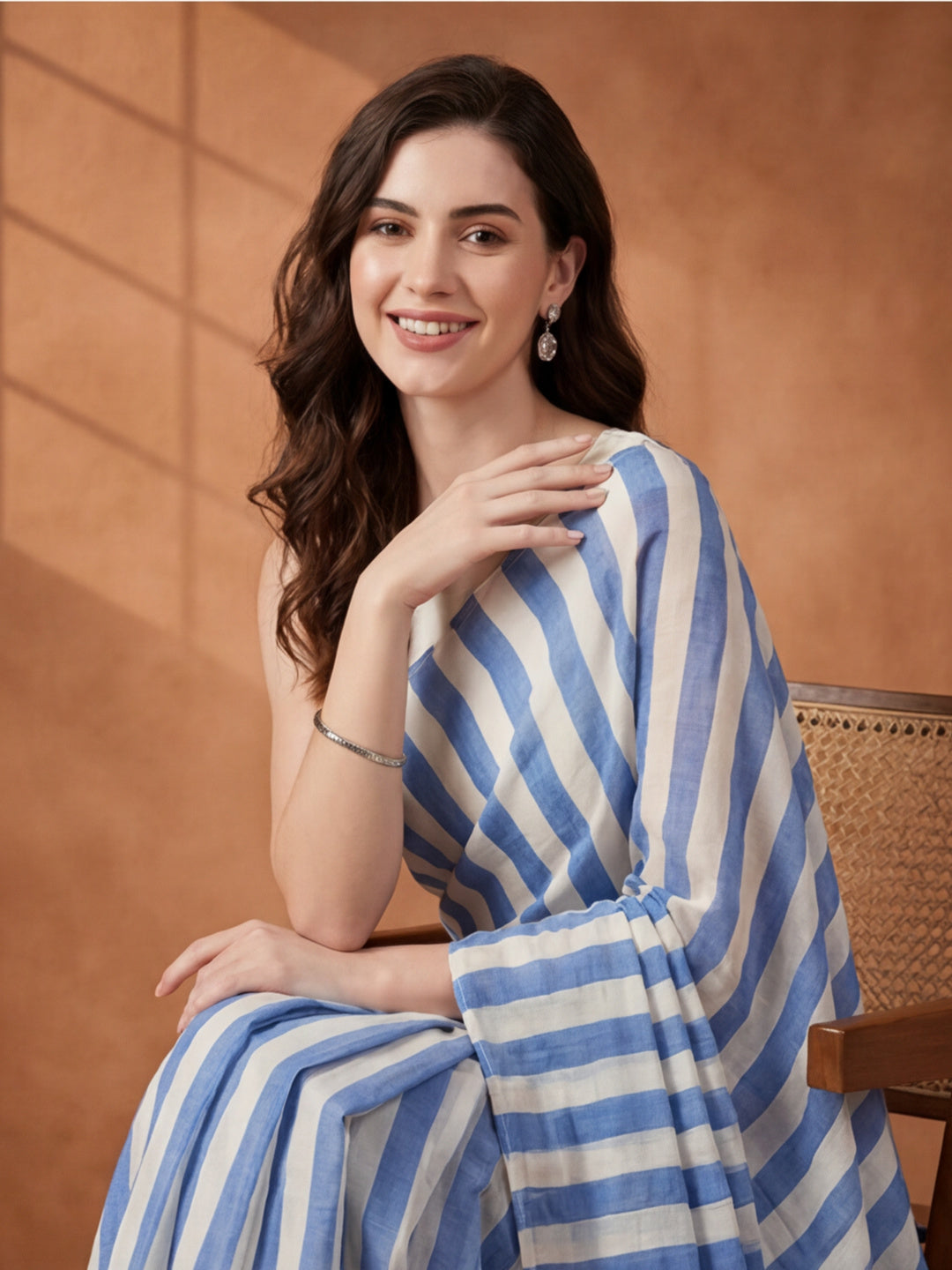 Striped Pure Linen Saree with Unstiched Blouse