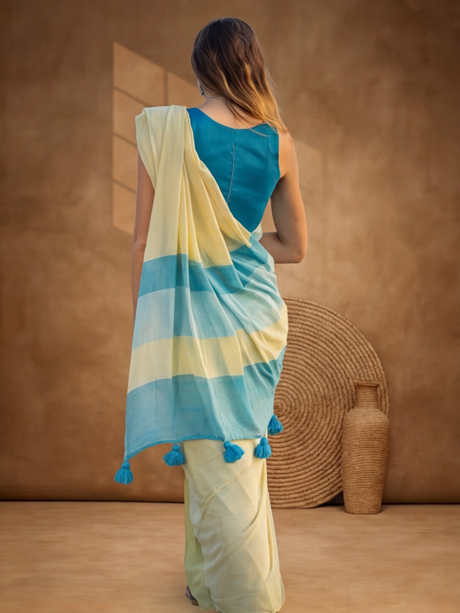 Striped Pure Linen Saree with Unstiched Blouse