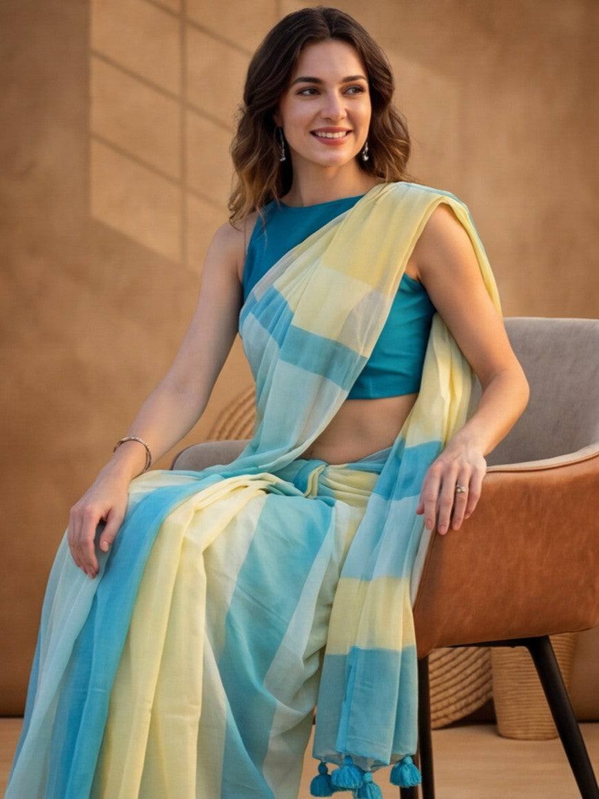 Striped Pure Linen Saree with Unstiched Blouse