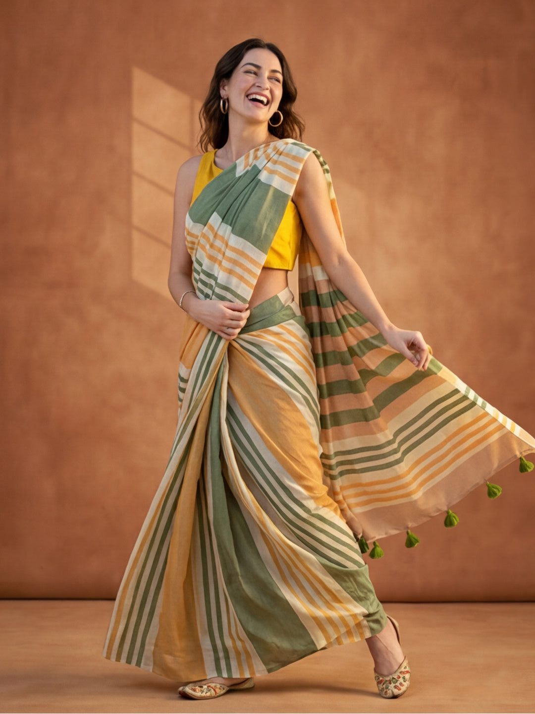 Striped Pure Linen Saree with Unstiched Blouse