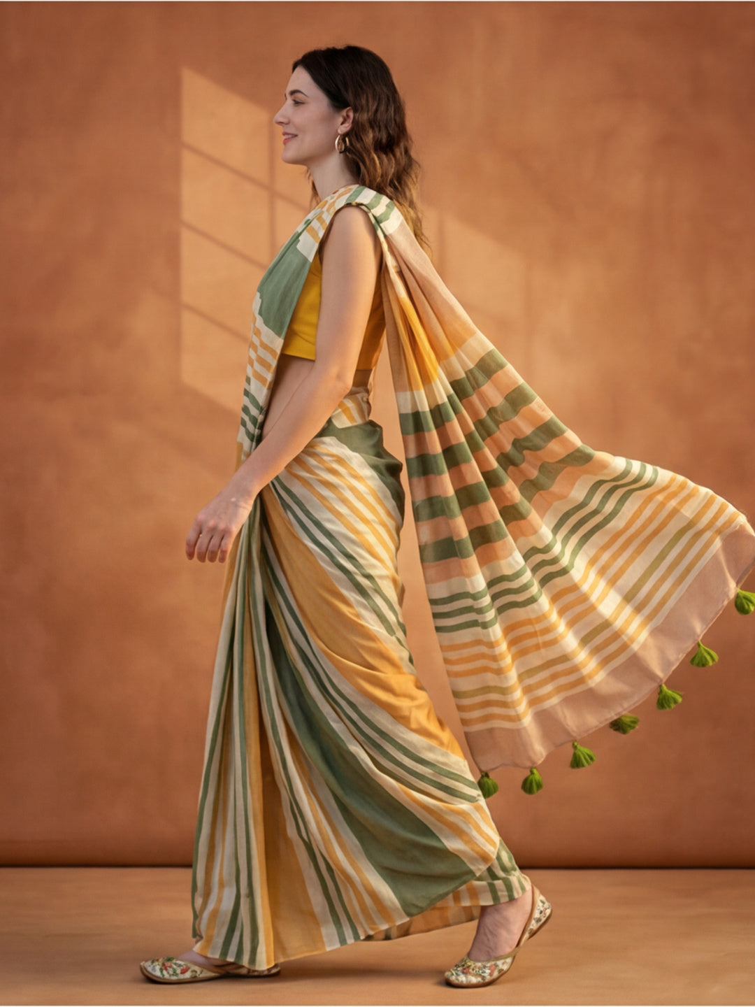 Striped Pure Linen Saree with Unstiched Blouse