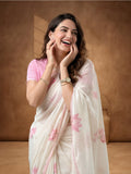 Floral Linen Blend Saree with Unstiched Blouse