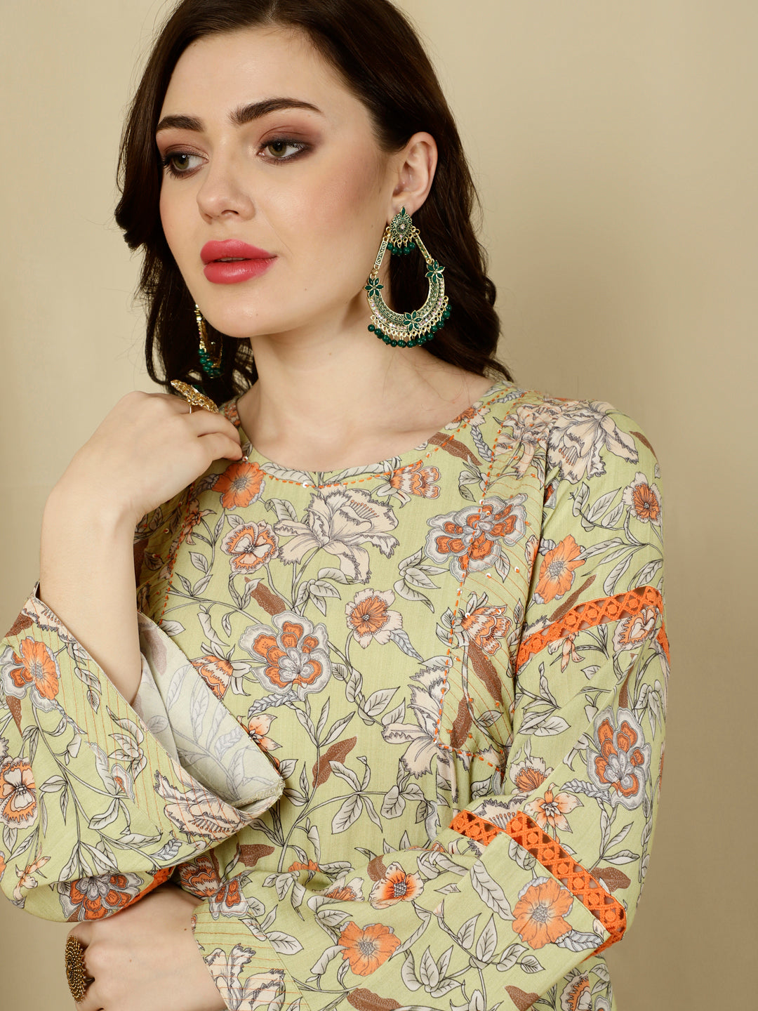 Green Floral Printed Pakistani Kurta With Salwar And Dupatta