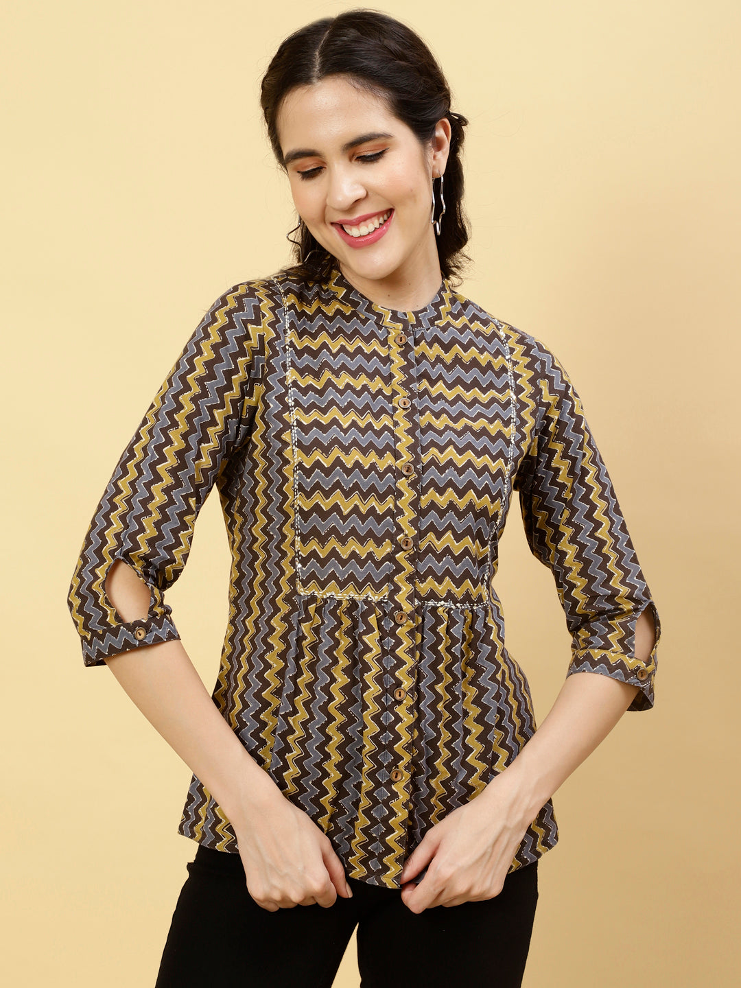 Charcoal Zig-Zag Printed Top