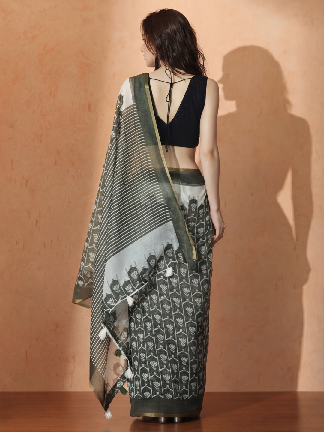 floral Chanderi Cotton Saree with Unstiched Blouse
