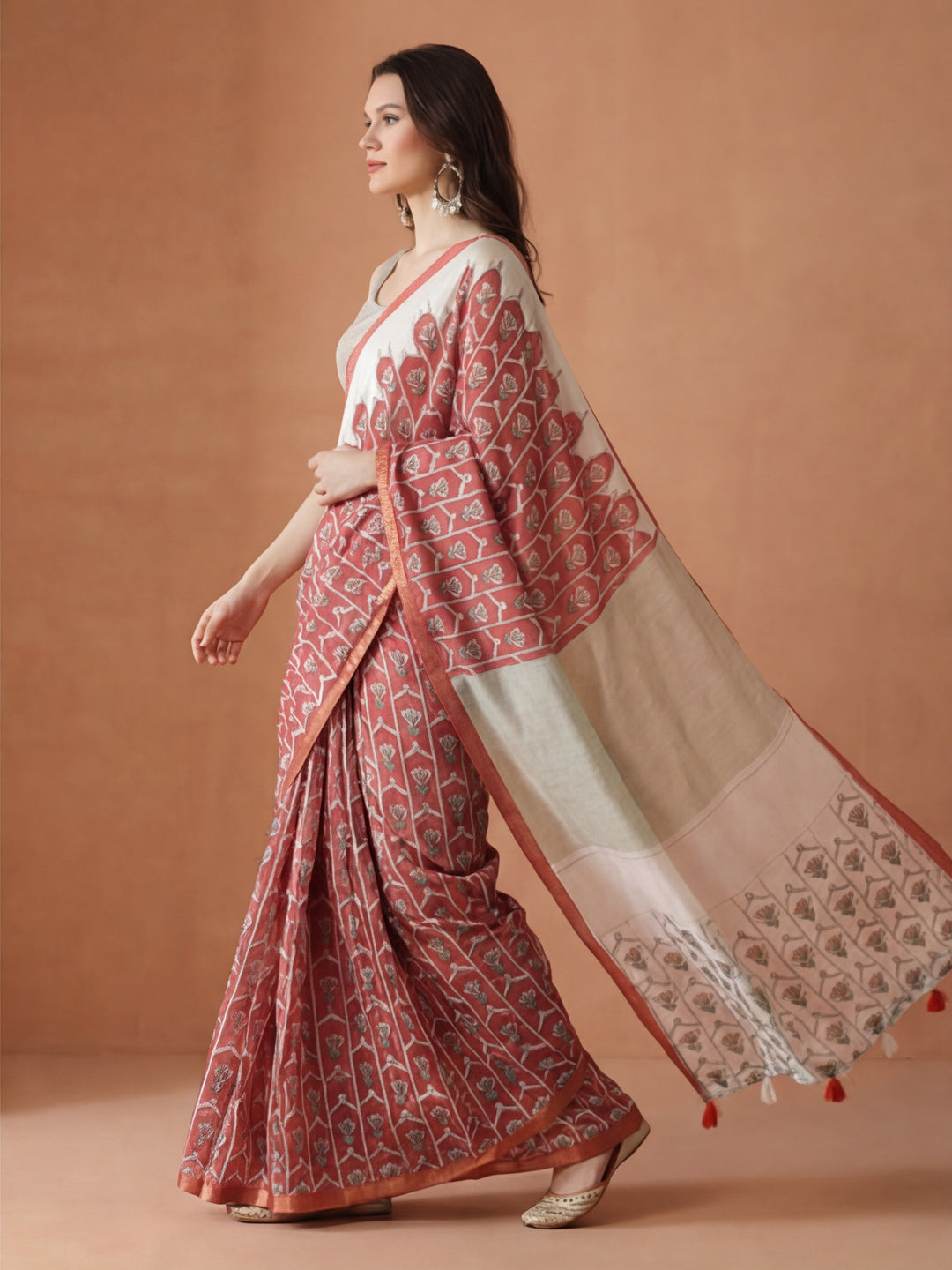 Floral Chanderi Cotton Saree with Unstiched Blouse