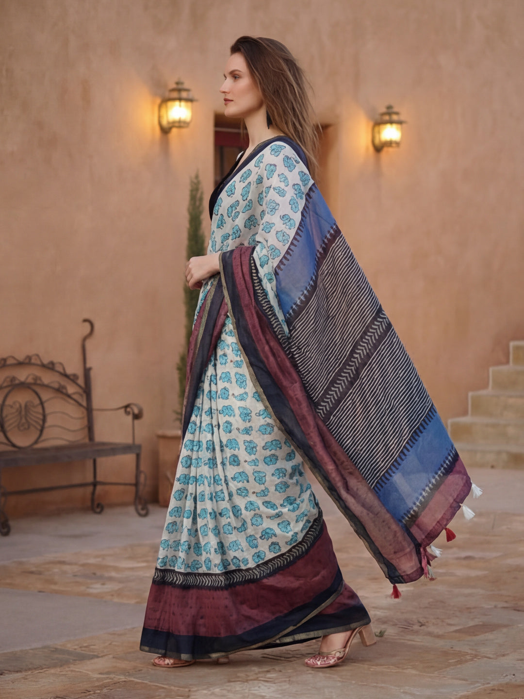 Floral Chanderi Cotton Saree with Unstiched Blouse