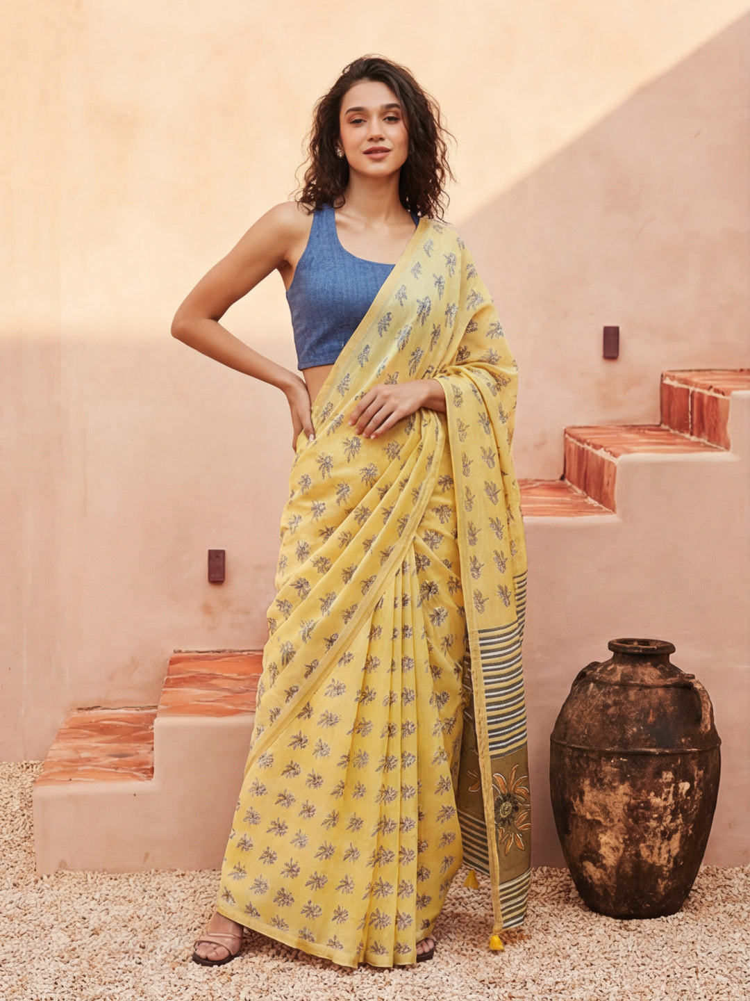 Floral Chanderi Cotton Saree with Unstiched Blouse