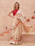 Floral Tussar Silk Saree with Unstiched Blouse