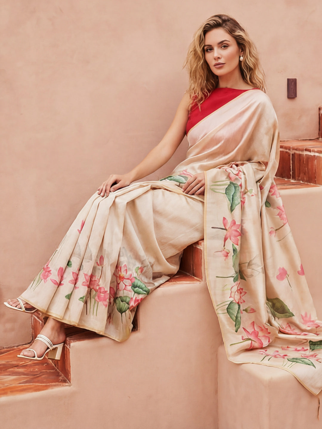 Floral Tussar Silk Saree with Unstiched Blouse