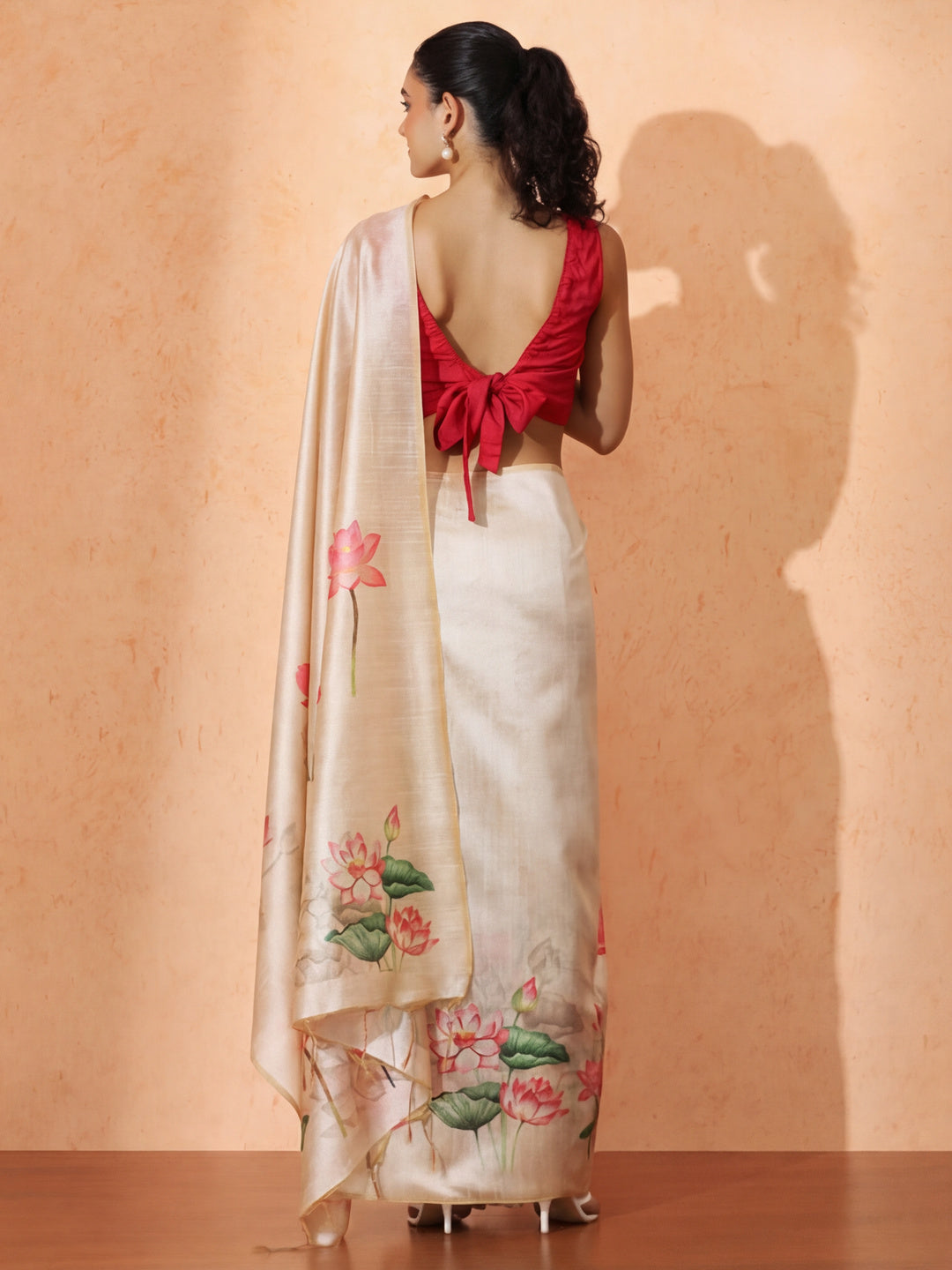 Floral Tussar Silk Saree with Unstiched Blouse