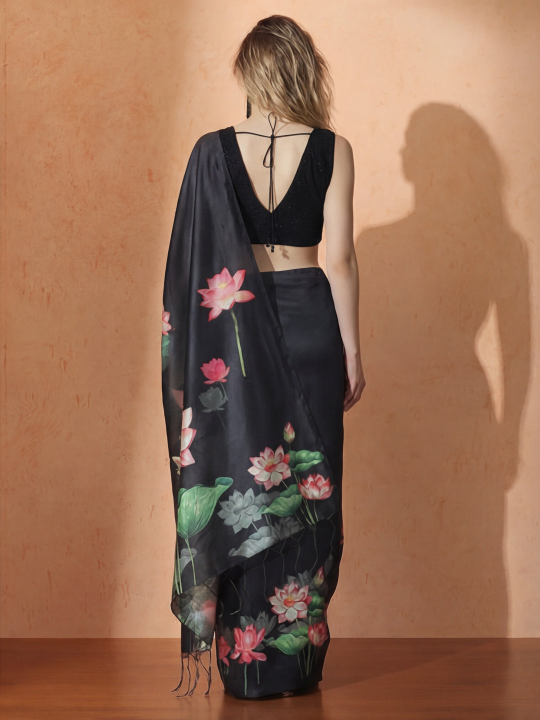 Floral Tussar Silk Saree with Unstiched Blouse