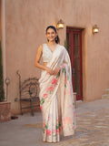 Floral Tussar Silk Saree with Unstiched Blouse