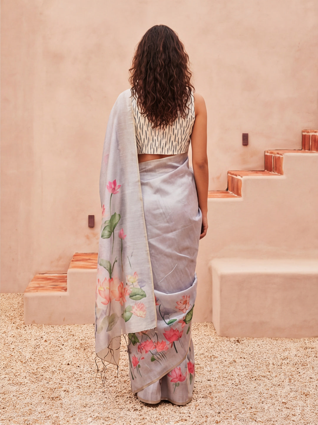 Floral Tussar Silk Saree with Unstiched Blouse