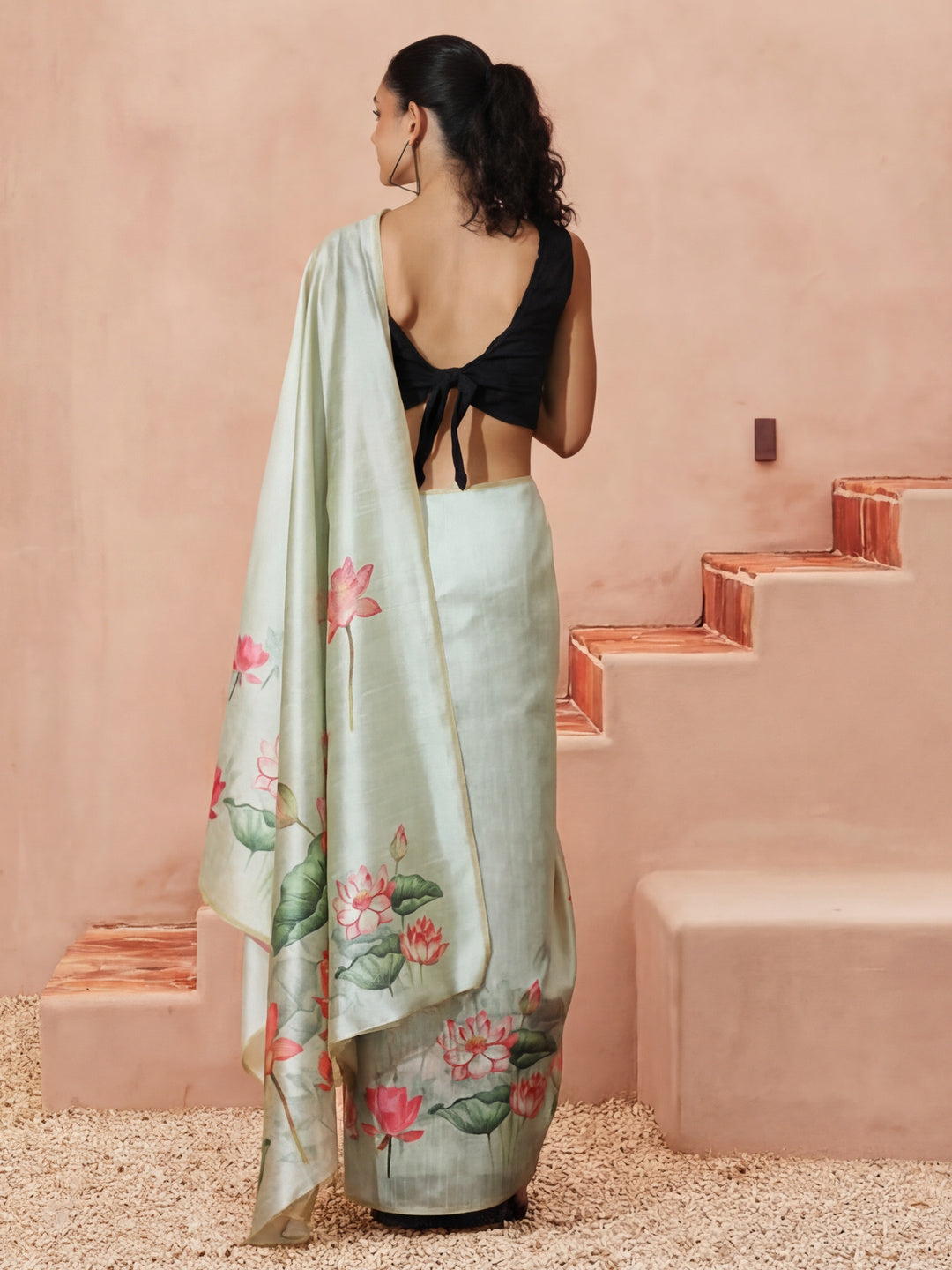 Floral Tussar Silk Saree with Unstiched Blouse
