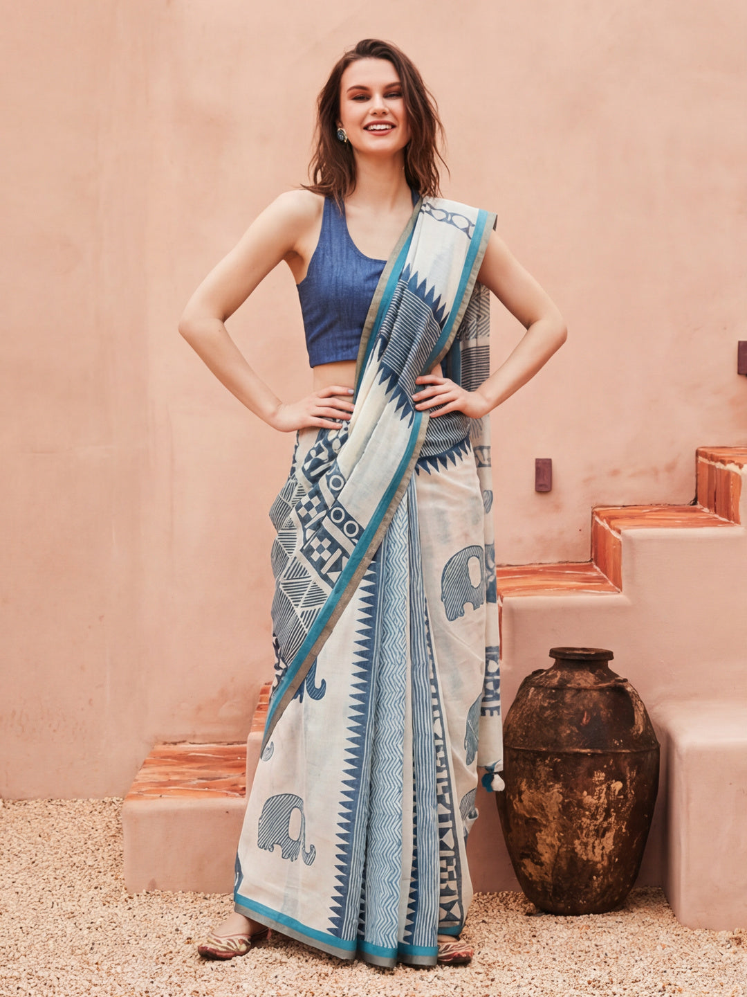 Geometric Chanderi Cotton Saree with Unstiched Blouse