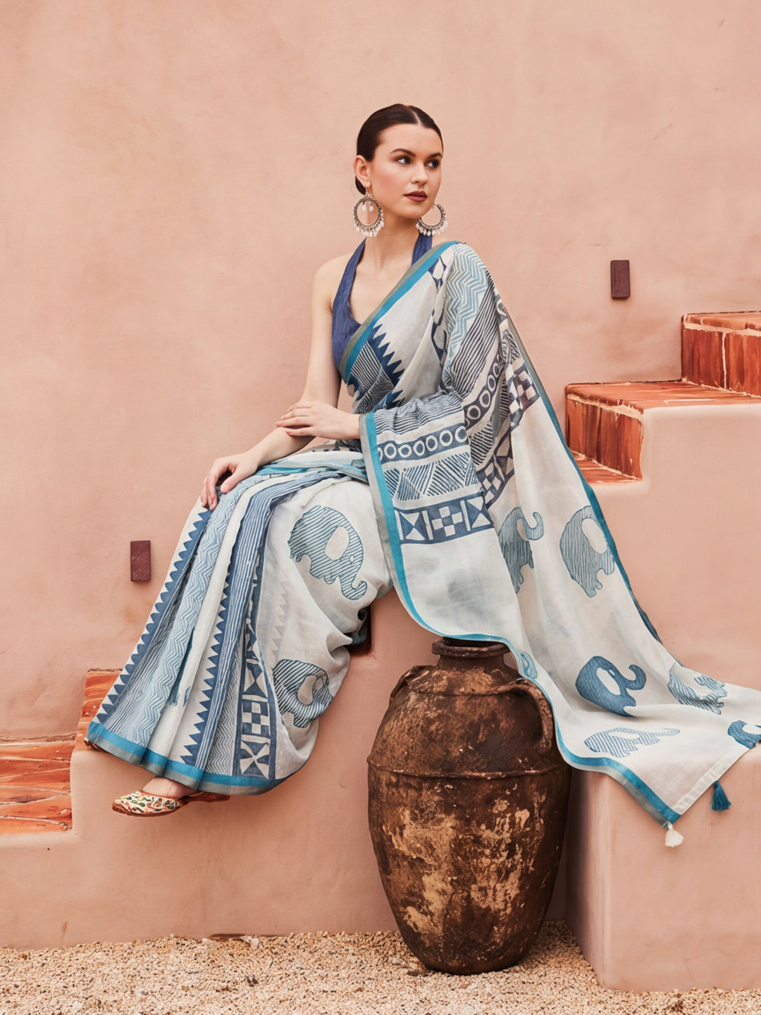 Geometric Chanderi Cotton Saree with Unstiched Blouse