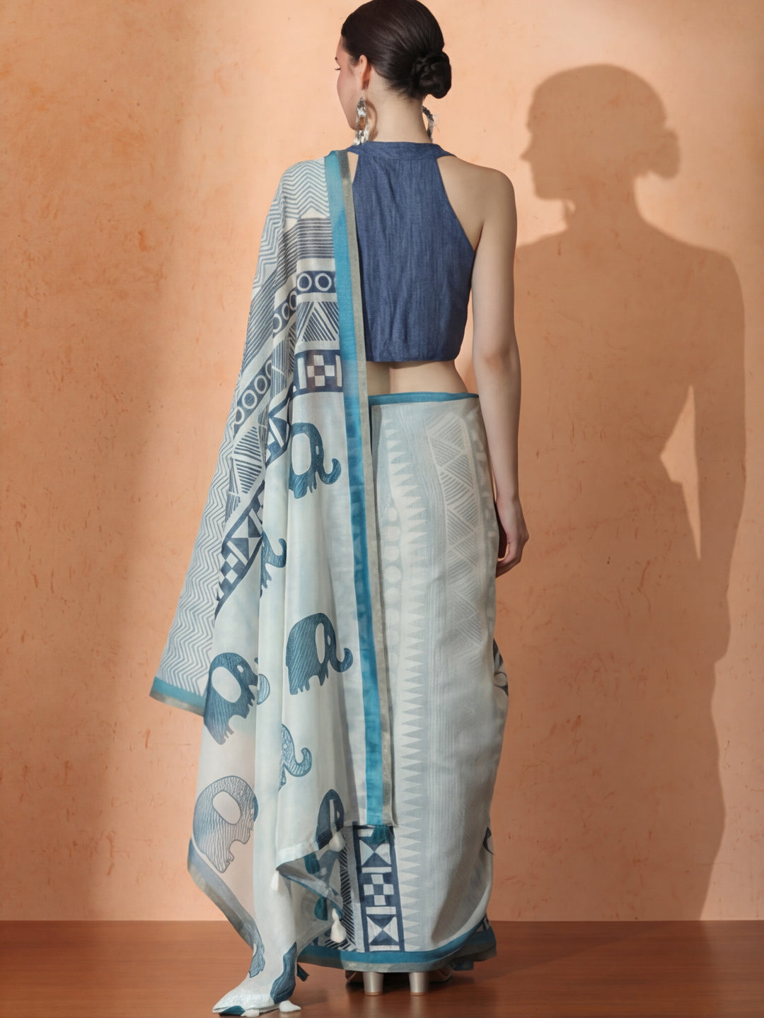 Geometric Chanderi Cotton Saree with Unstiched Blouse