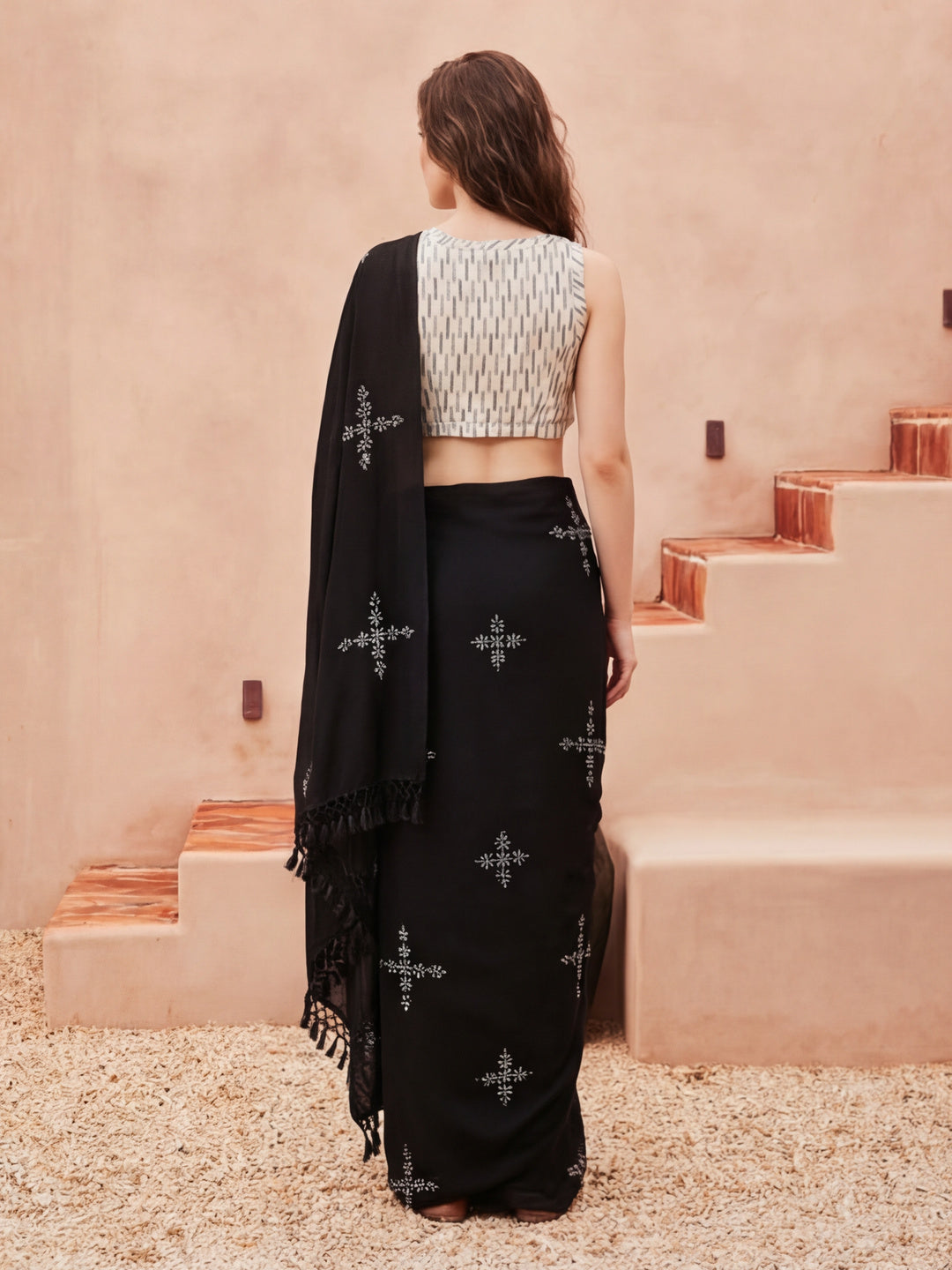 Floral Muslin Cotton Saree with Unstiched Blouse