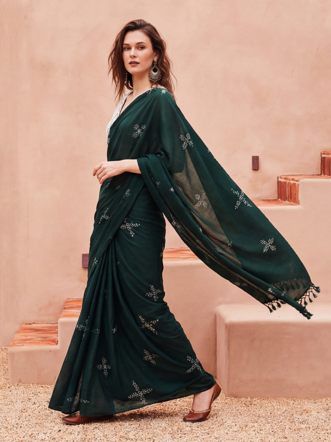 Floral Muslin Cotton Saree with Unstiched Blouse