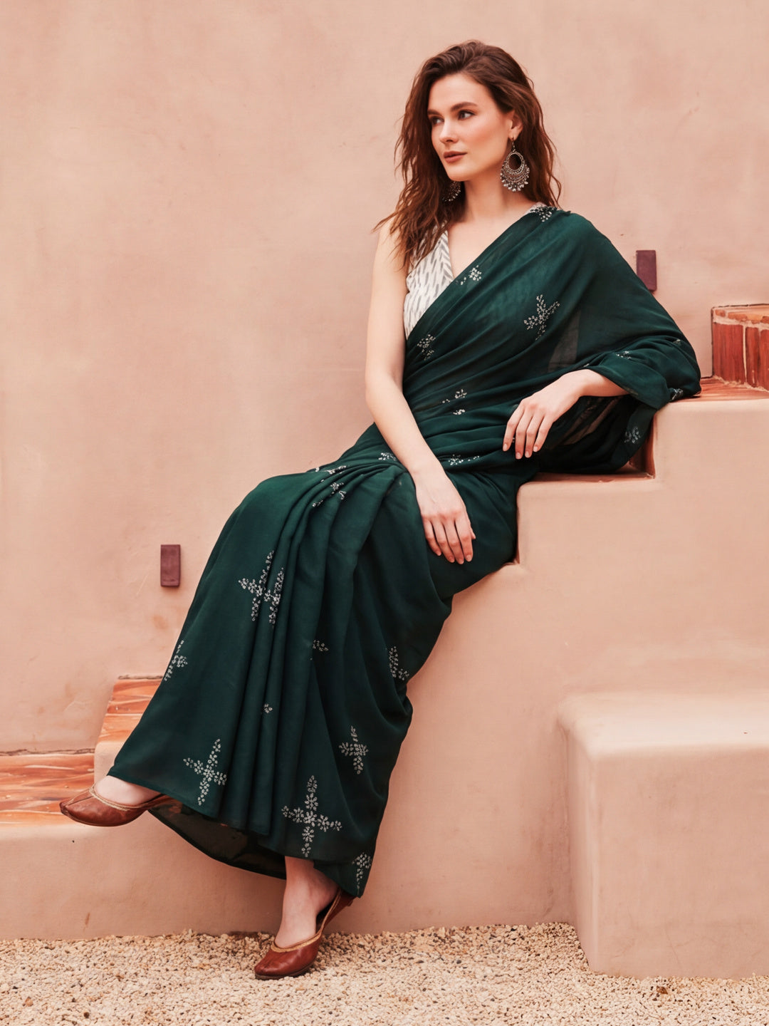 Floral Muslin Cotton Saree with Unstiched Blouse