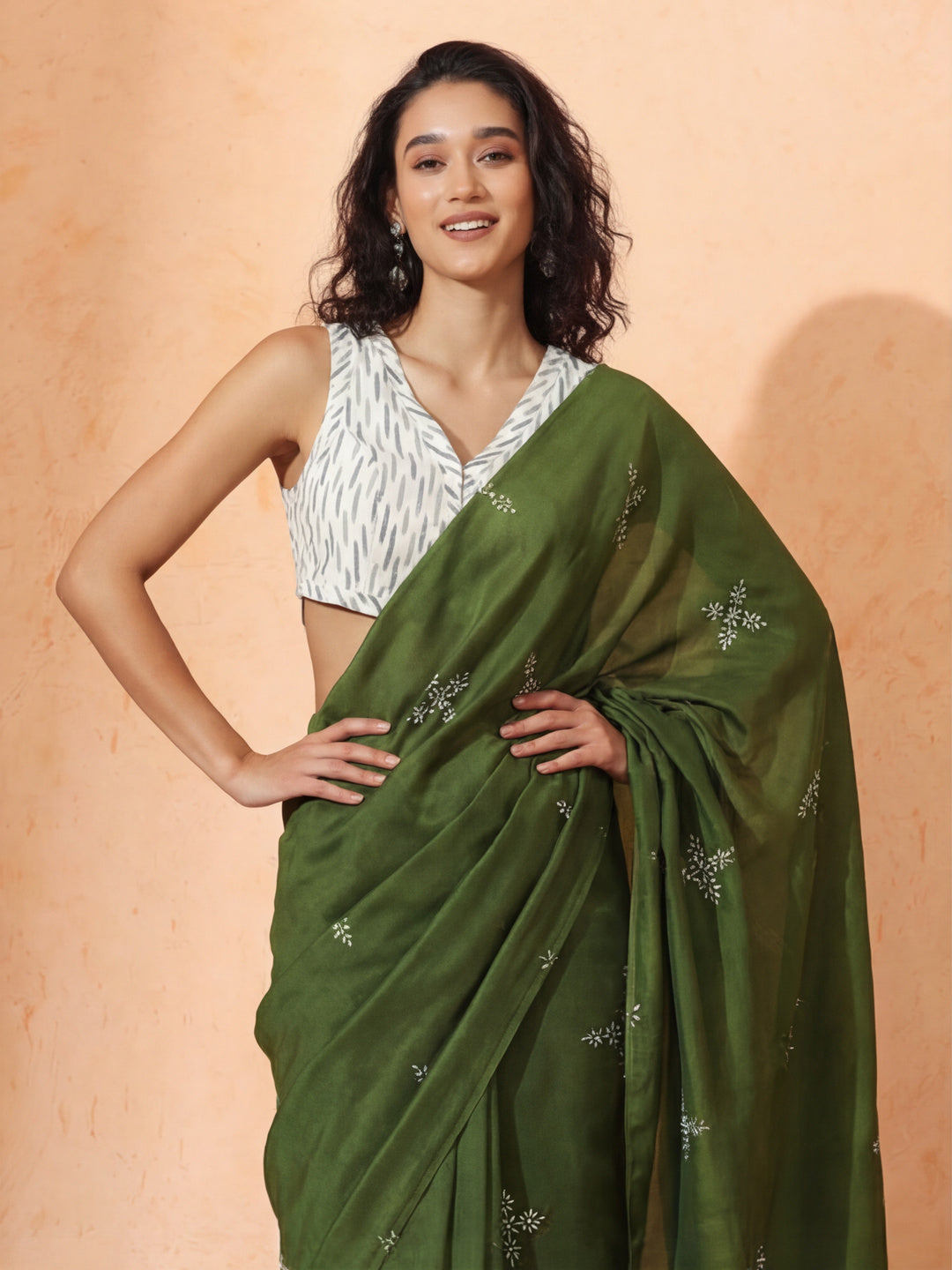 Floral Muslin Cotton Saree with Unstiched Blouse