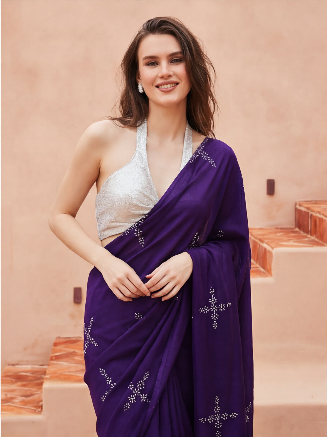 Floral Muslin Cotton Saree with Unstiched Blouse