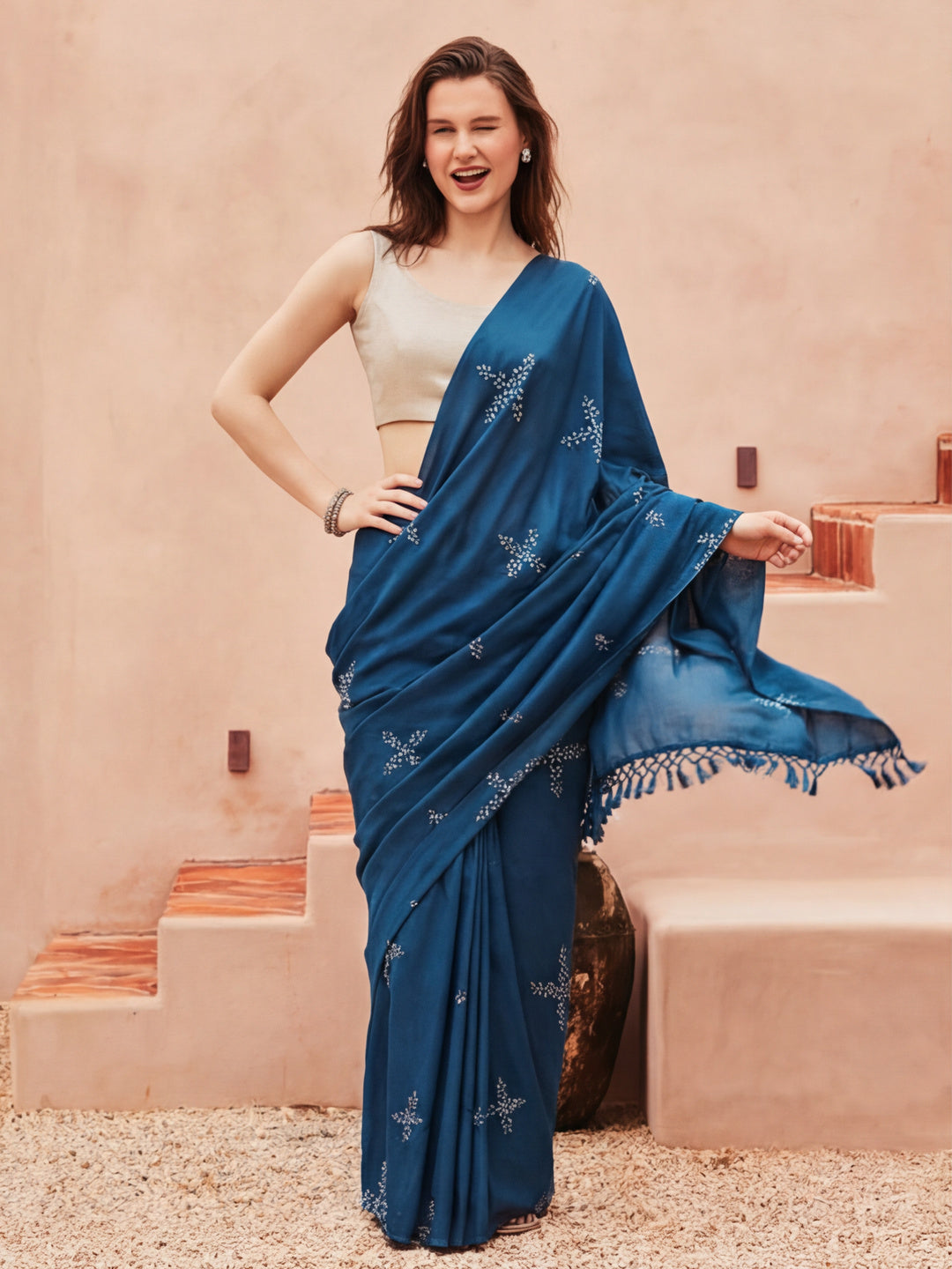 Floral Muslin Cotton Saree with Unstiched Blouse