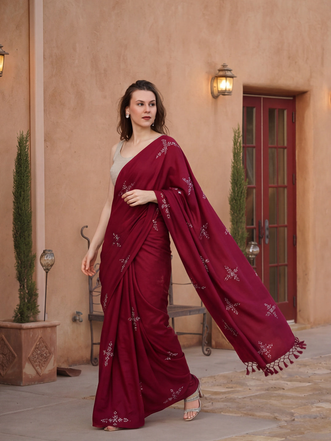 Floral Muslin Cotton Saree with Unstiched Blouse