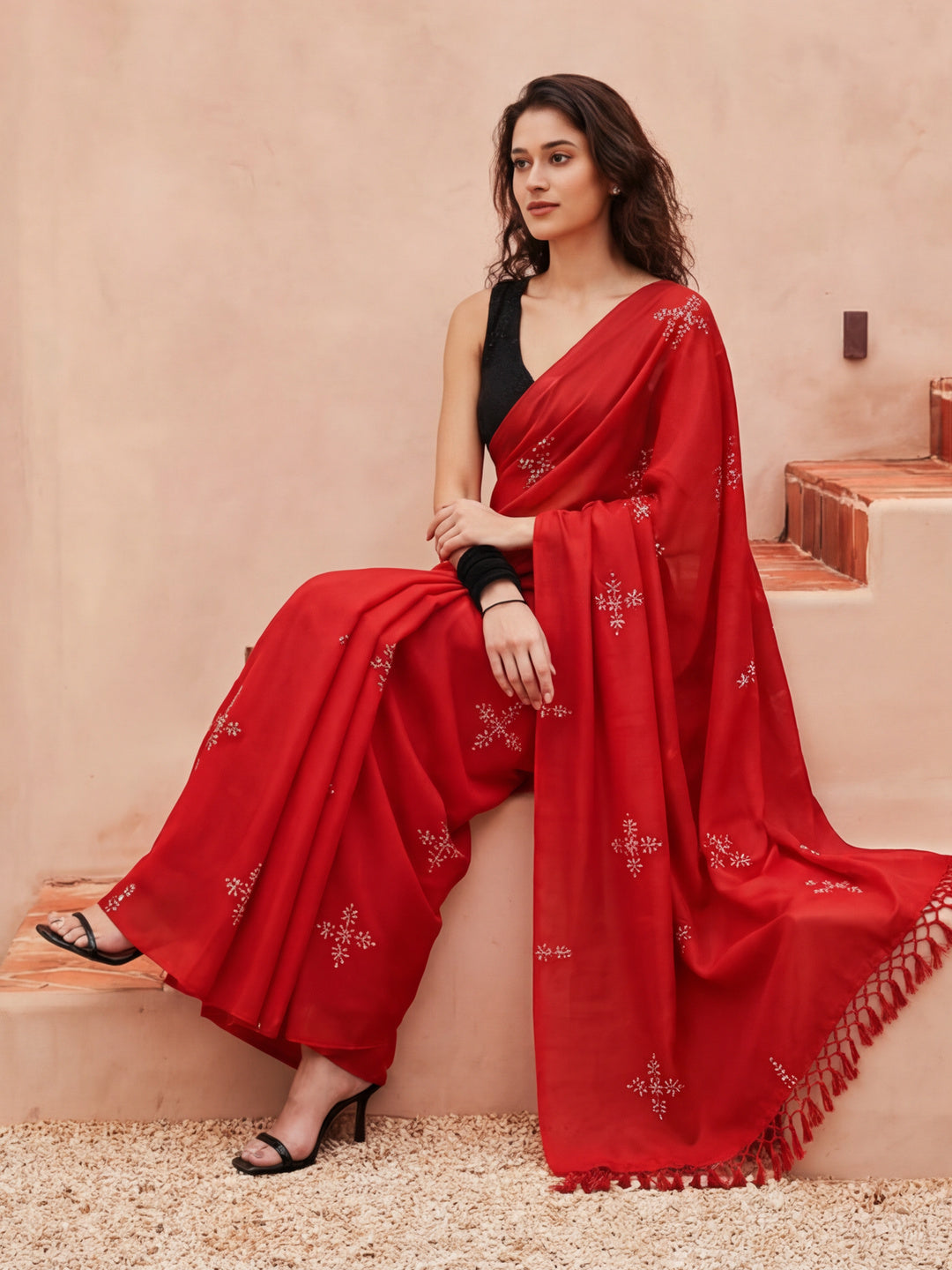 Floral Muslin Cotton Saree with Unstiched Blouse