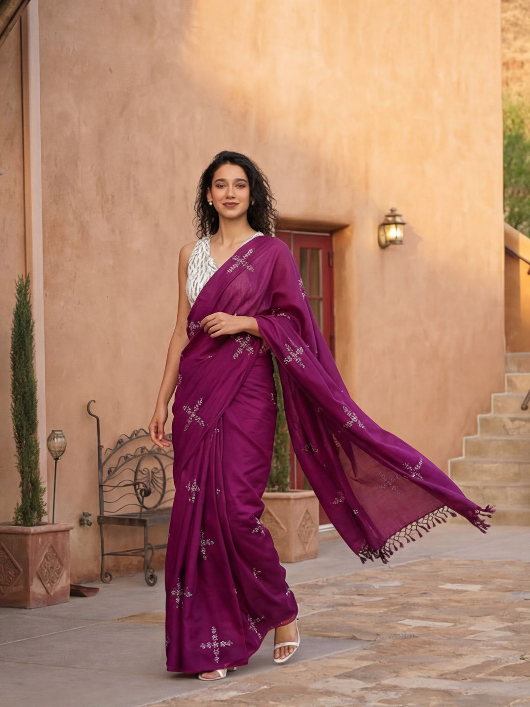 Floral Muslin Cotton Saree with Unstiched Blouse