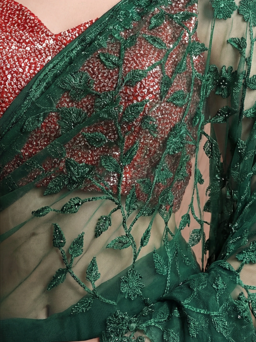 Party Wear Floral Embroidered Net Saree