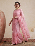 Party Wear Floral Embroidered Net Saree