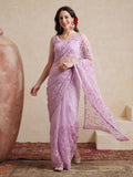 Party Wear Floral Embroidered Net Saree