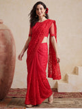 Party Wear Floral Embroidered Net Saree