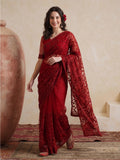 Party Wear Floral Embroidered Net Saree
