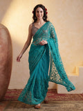Party Wear Floral Embroidered Net Saree