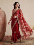 Floral Embroidered Net Party Wear Saree