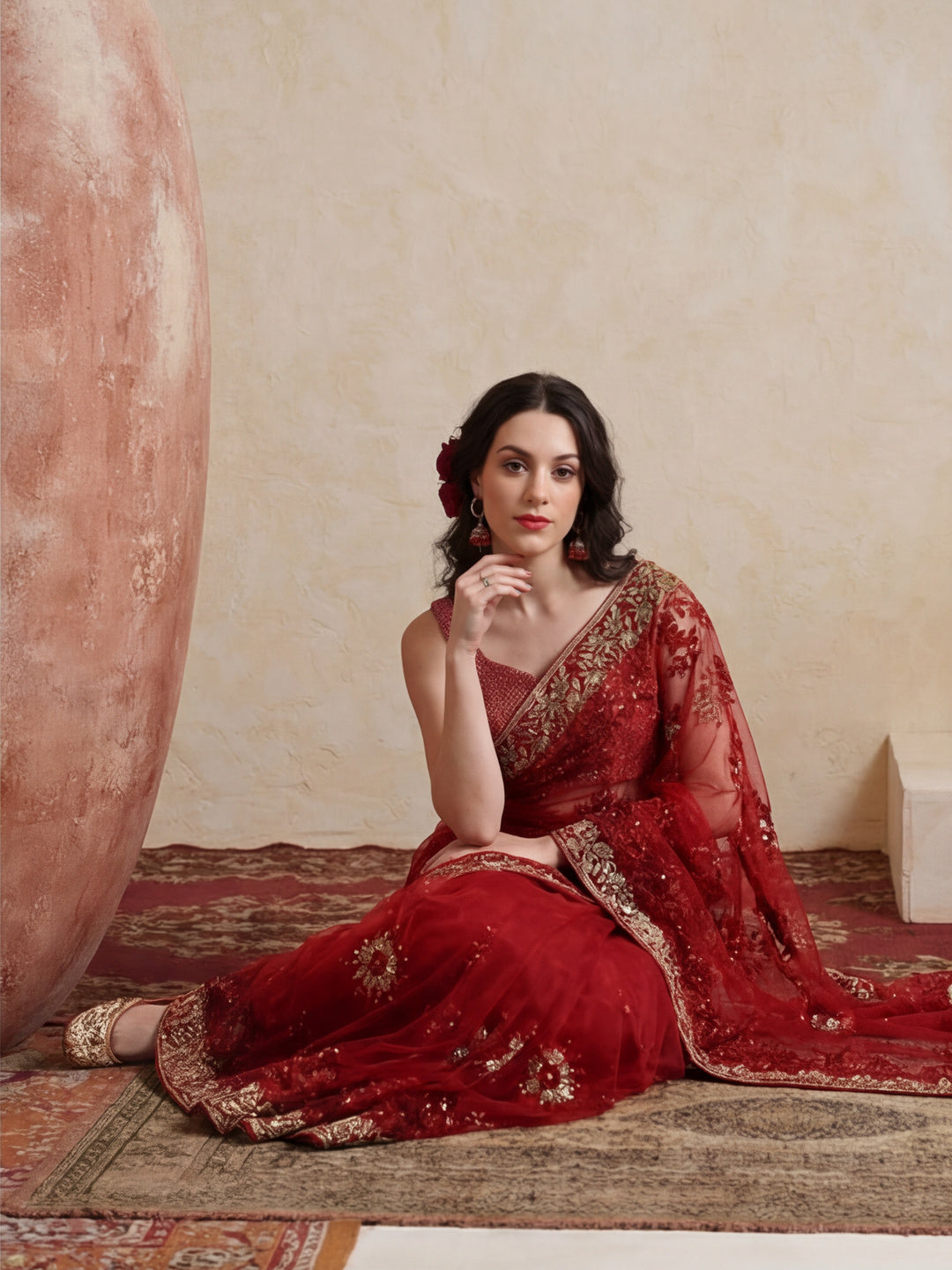 Floral Embroidered Net Party Wear Saree