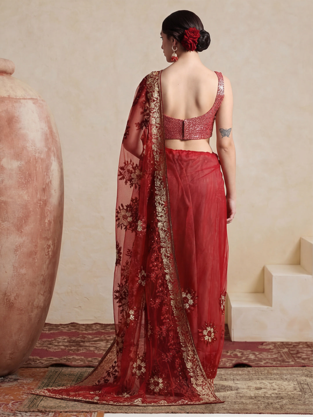 Floral Embroidered Net Party Wear Saree
