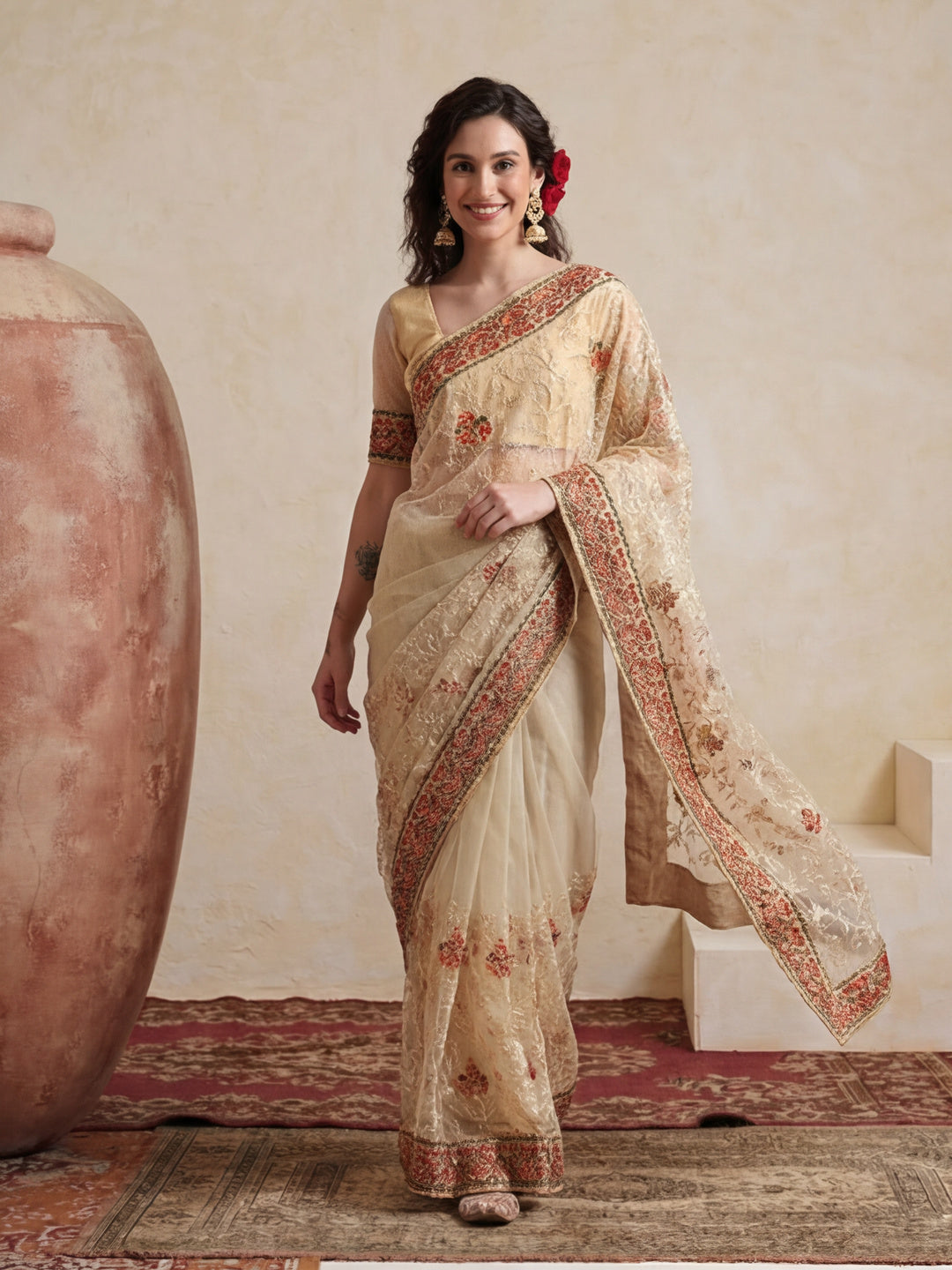 Floral Embroidered Net Party Wear Saree