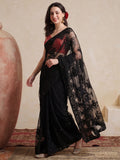 Embroidered Net Party Wear Black Saree