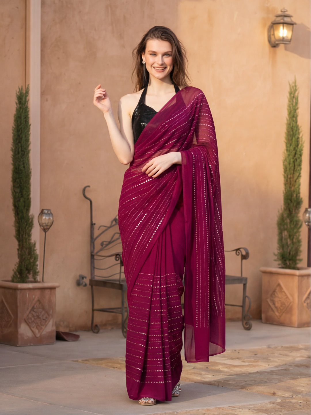 Embellished Premium Georgette Saree with Unstiched Blouse