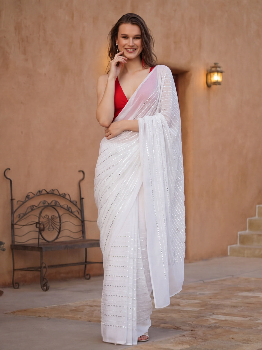 Embellished Premium Georgette Saree with Unstiched Blouse